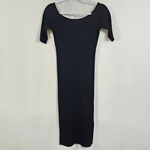 Iris & Ink Ribbed Midi Dress in Black - Size S